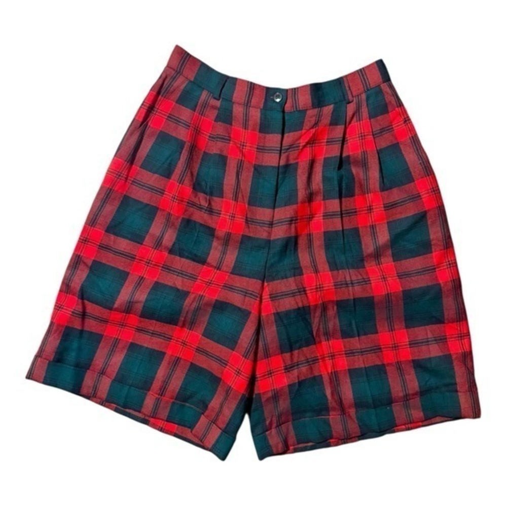 Vintage Ann Taylor Preppy Red Plaid High Rise Wool Shorts 12